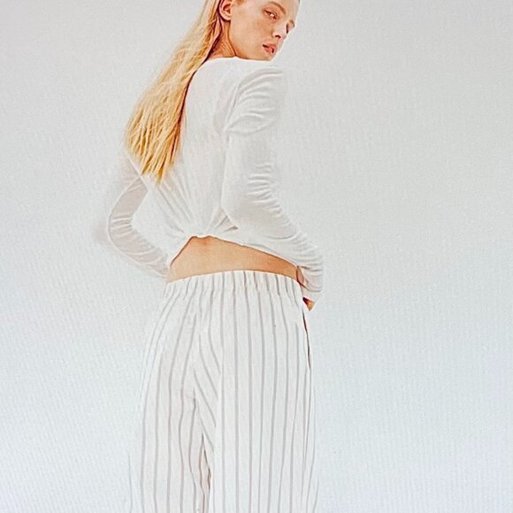 H & M Striped Wide Leg Pants in White/Beige (XL) New with Tag - Picture 3 of 10